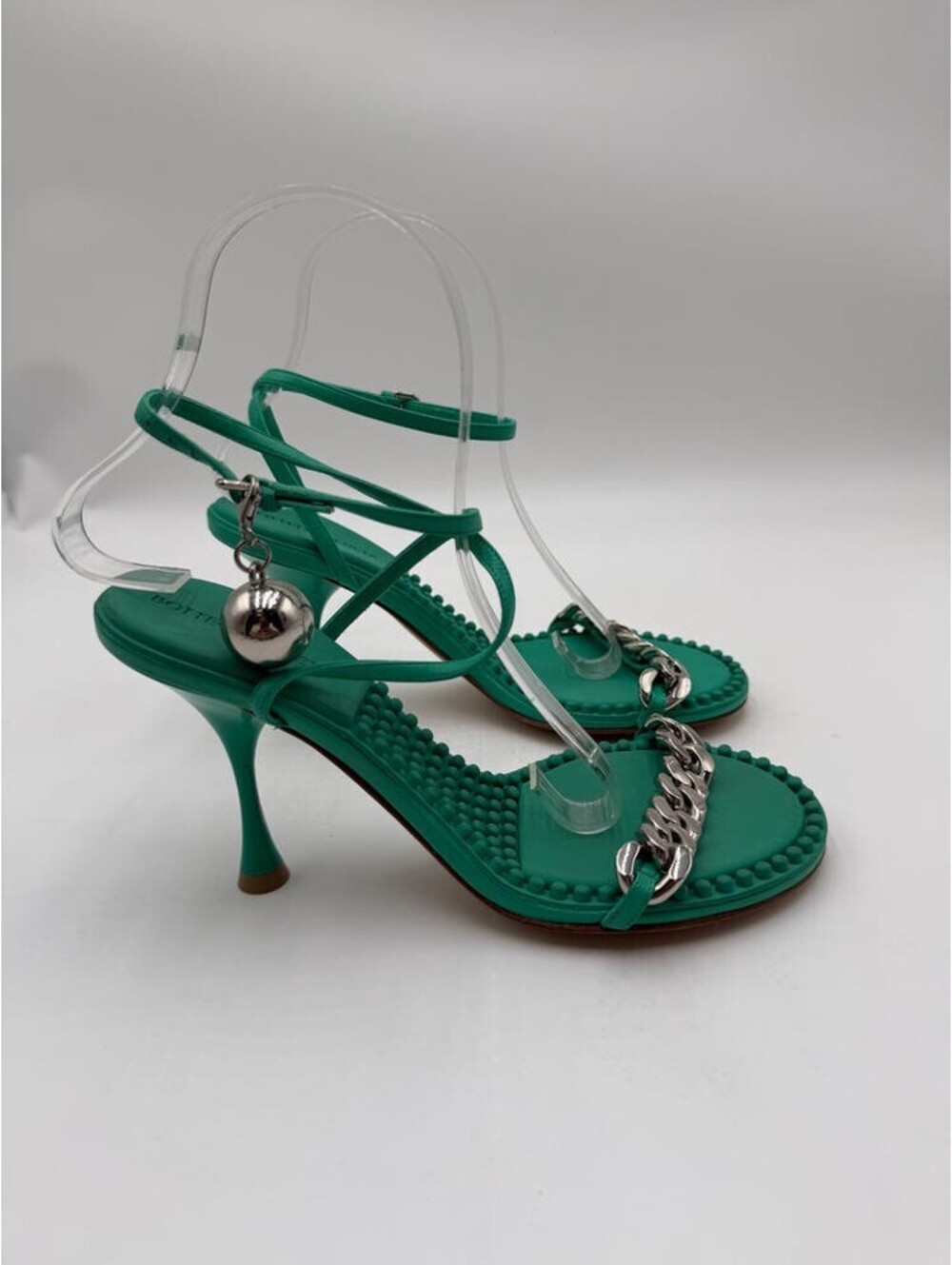 Bottega Veneta Dot Leather Chain Detail Sandals Green Size 37
